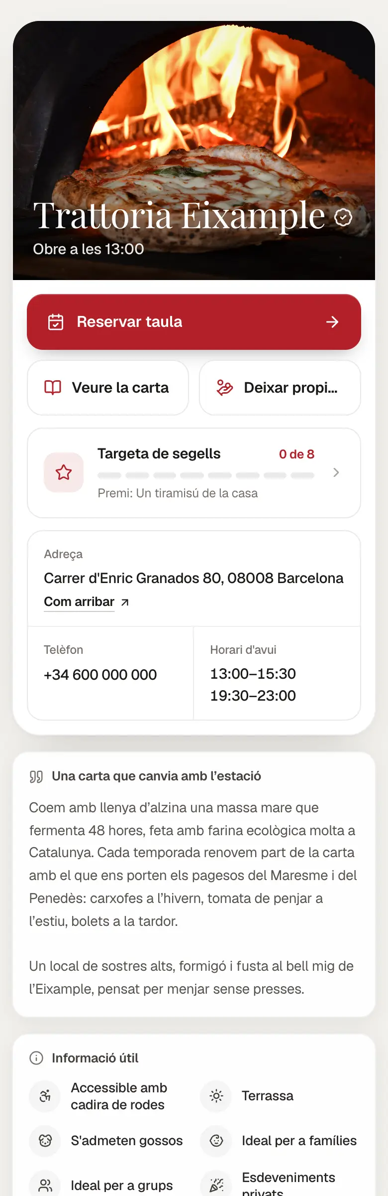 Pàgina de Trattoria Eixample en un mòbil
