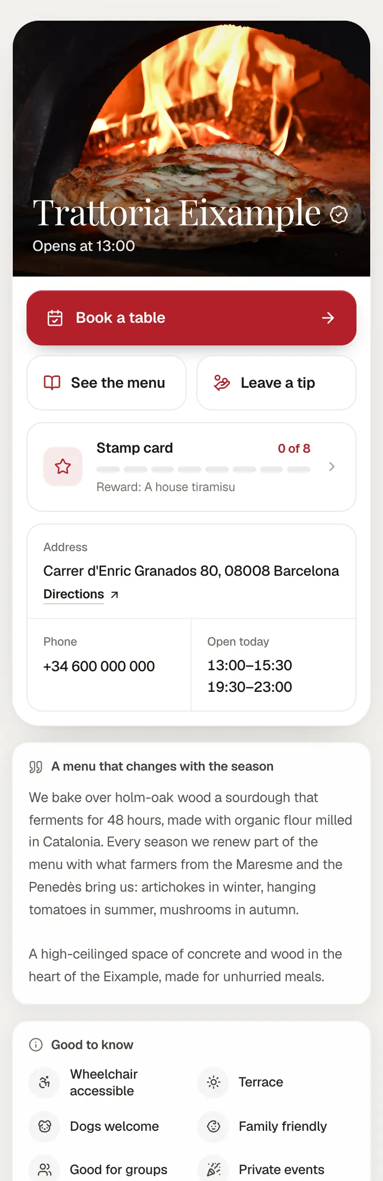 Trattoria Eixample page on a phone